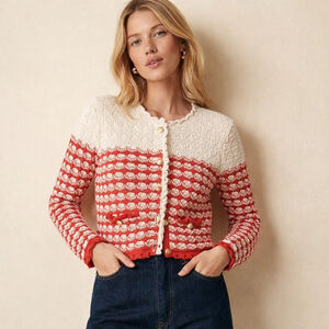 J.Crew Cropped Knit Red Cardigan Sz L